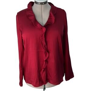 Theory womens ruffle front v neck blouse top long sleeve size large